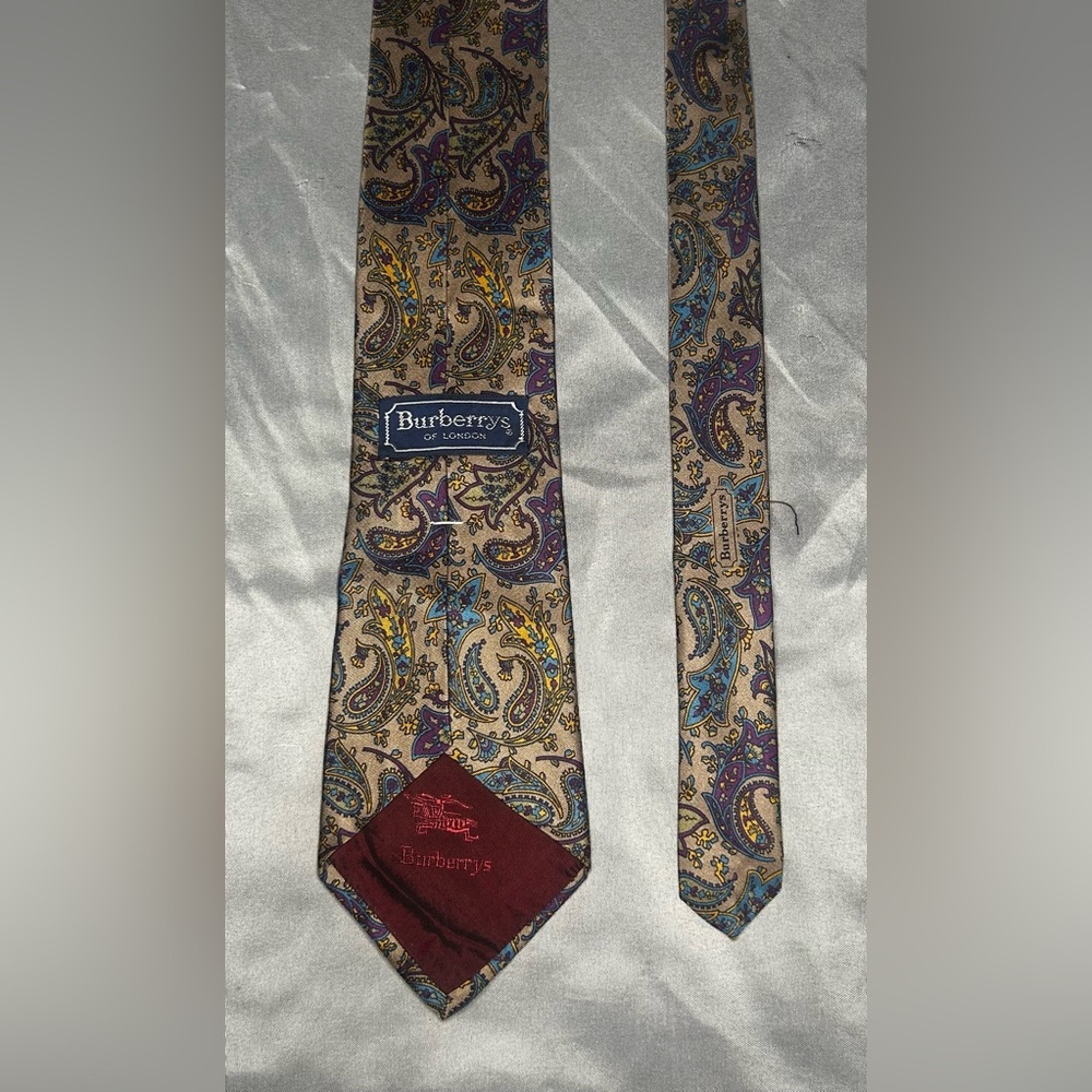 Men’s Burberry London Vintage Brown Purple Blue Silk Necktie Designer Tie - Picture 4 of 4